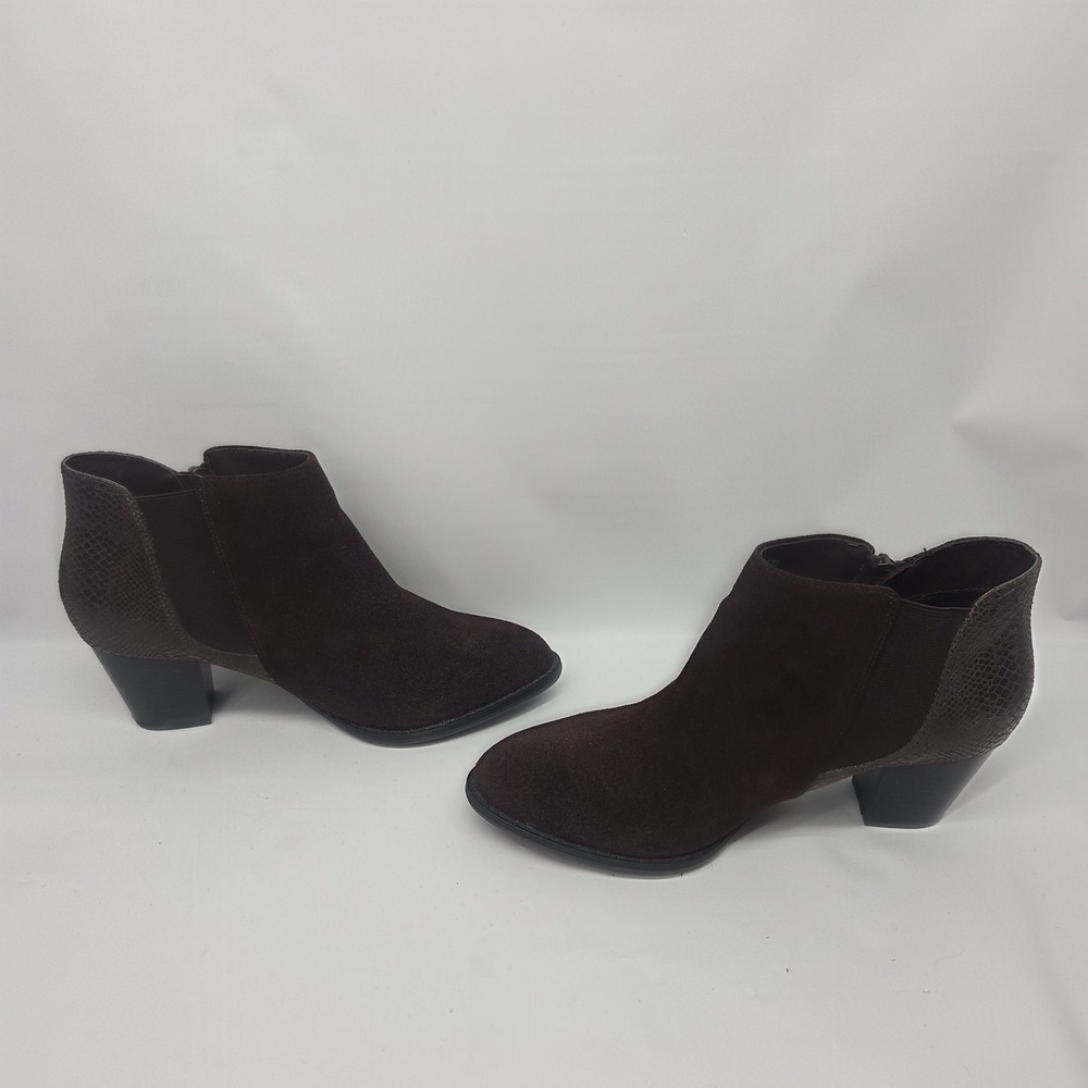 Vionic Upright Anne Java Snake Ankle Boots Size 8 Suede Zip Heel Comfort - Picture 5 of 16